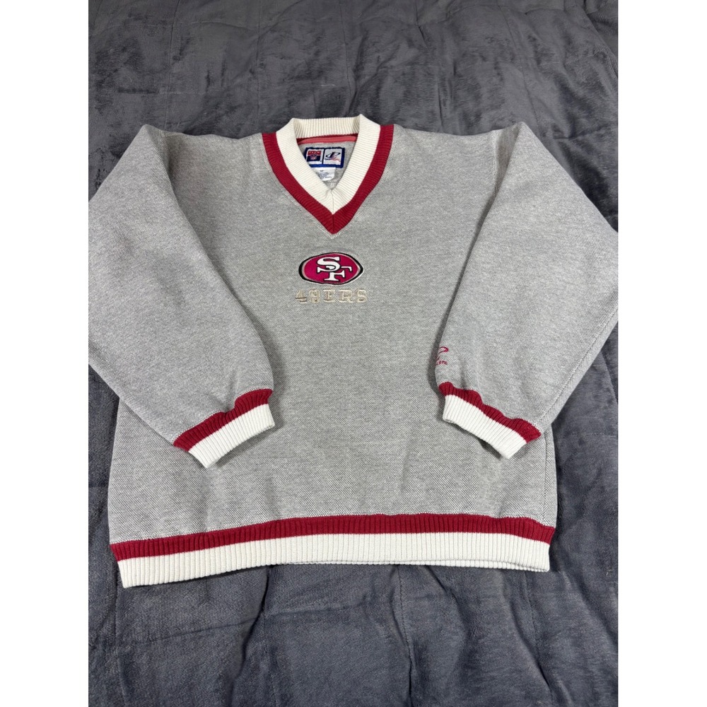 Vintage‎ Logo Athletic San Francisco 49ers V-Neck Sweater Mens Medium Grey NFL